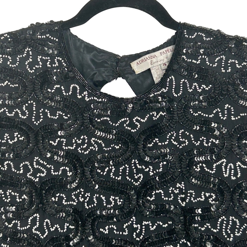 Adrianna Papell Evening Dress Womens 4 Black Sequin Beaded Keyhole Back Cocktail - Picture 3 of 12